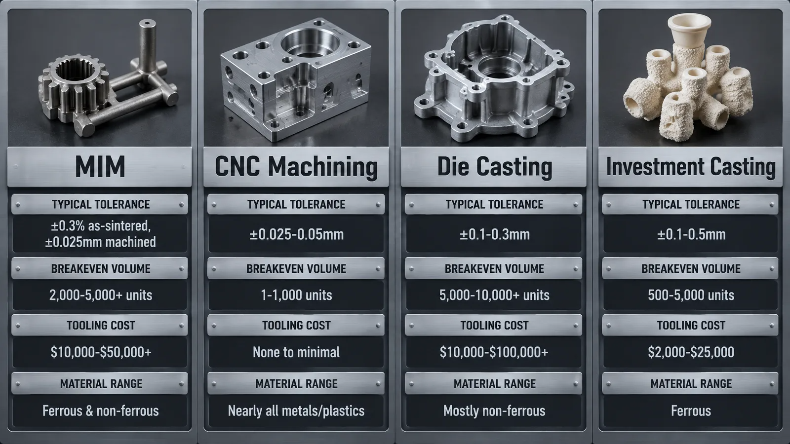 MIM vs. CNC vs. Die Casting vs. Investment Casting